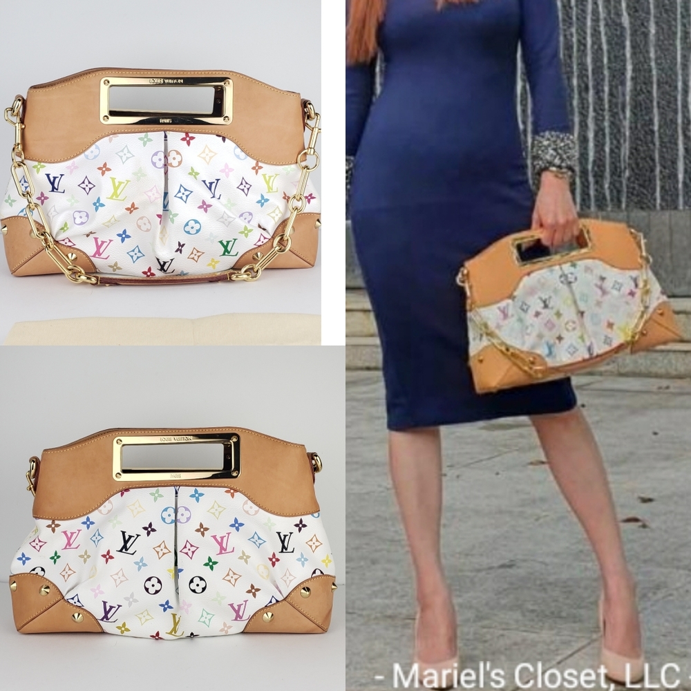 Authentic Louis Vuitton White Multicolore Judy MM with Strap and Dustbag #3247M - Picture 3 of 9